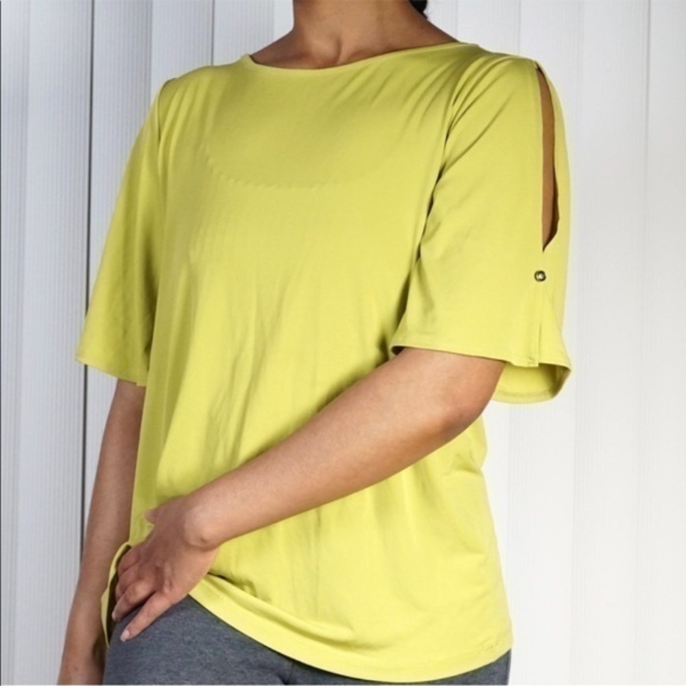 Susan Graver Womens Size S Stretch Liquid Knit Sleeve Cutout Top